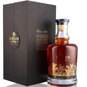 Bottle of La Maison du Rhum Panama 20 Year Old – premium aged rum with deep amber color, elegant label, and wooden box packaging.