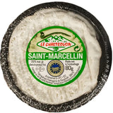 Creamy Saint-Marcellin IGP cheese in a ceramic cup, showcasing its bloomy rind and soft, indulgent texture — a French artisanal delicacy