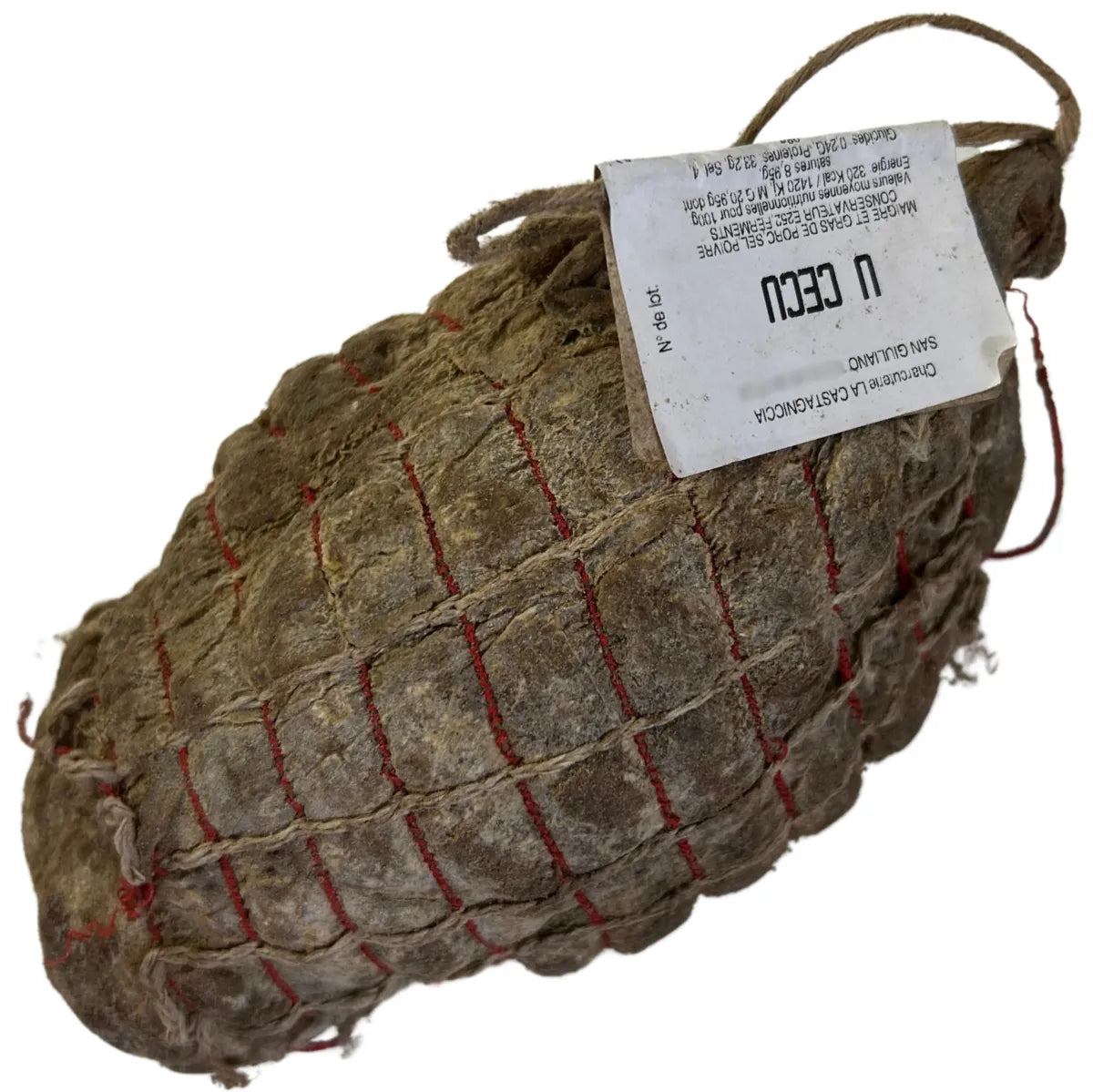 Traditional Corsican dry-cured sausage made from premium local pork. Firm texture, natural casing, and rich, savory flavor with herbal notes. Perfect for charcuterie.