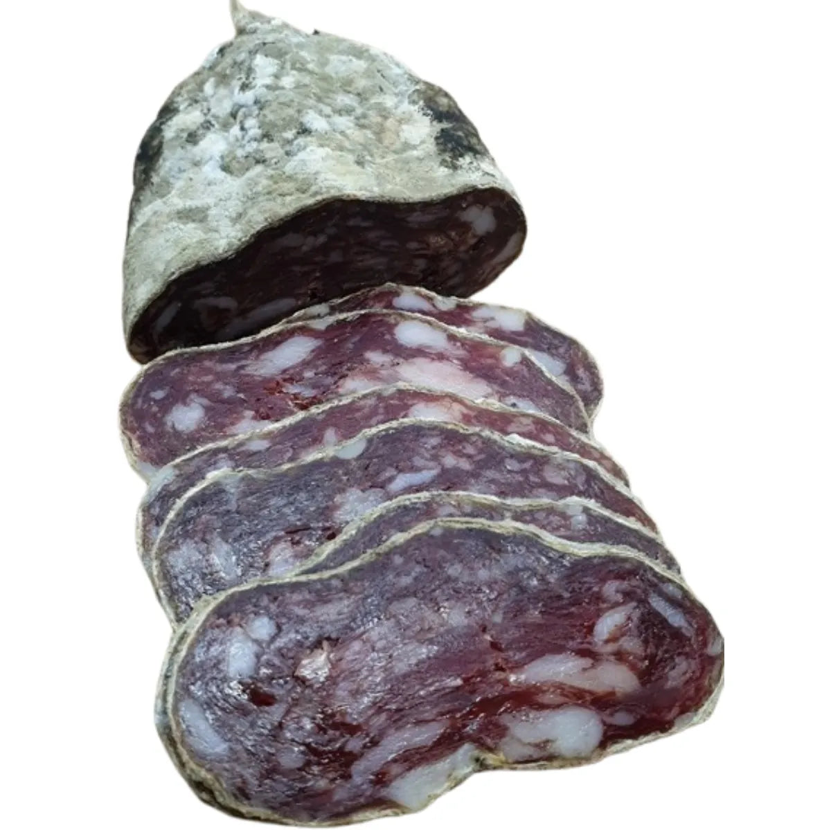 Artisanal Corsican Porc Noir Saucisson, crafted from premium local black pork. Dry-cured to perfection with a natural casing, offering rich, savory flavors and a firm, tender texture.