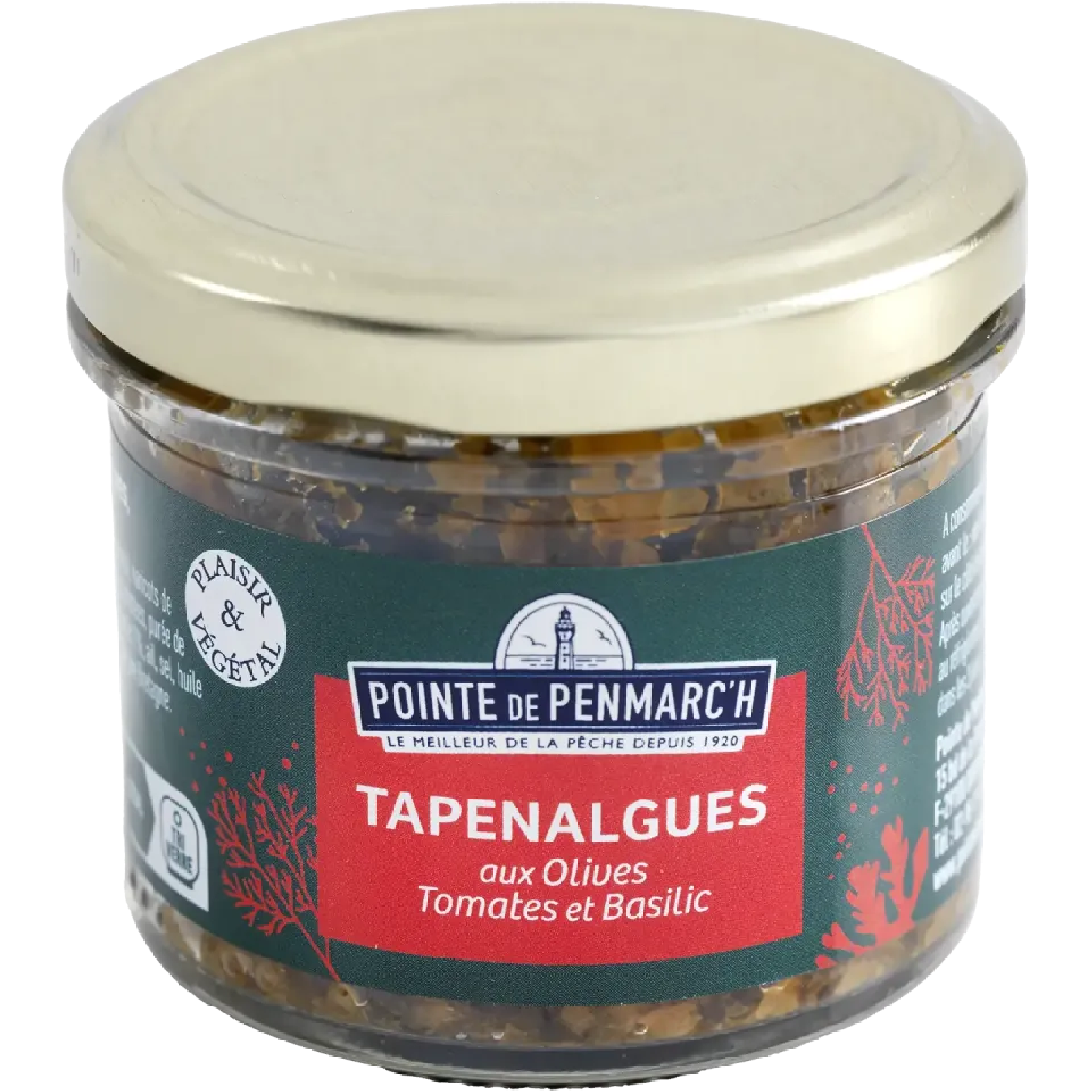 Seaweed tapenade with olives, tomatoes and basil by Pointe de Penmarc’h, 100g jar, gourmet Breton spread with Mediterranean flavors, perfect for aperitifs and toasts.