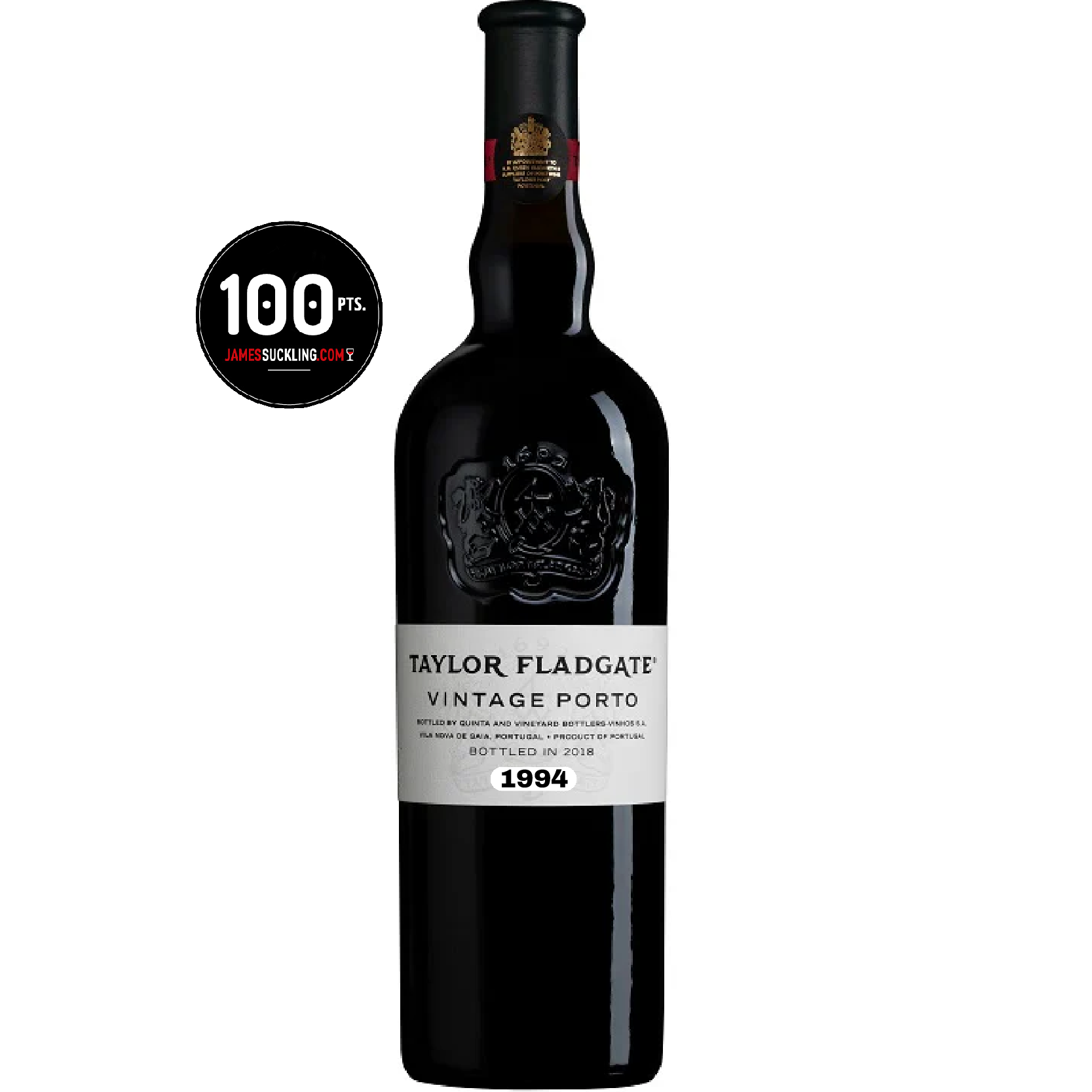 Bottle of Taylor’s Vintage Port 1994 from the Douro Valley, rich ruby color, renowned fortified wine with deep dark fruit aromas and long aging potential.