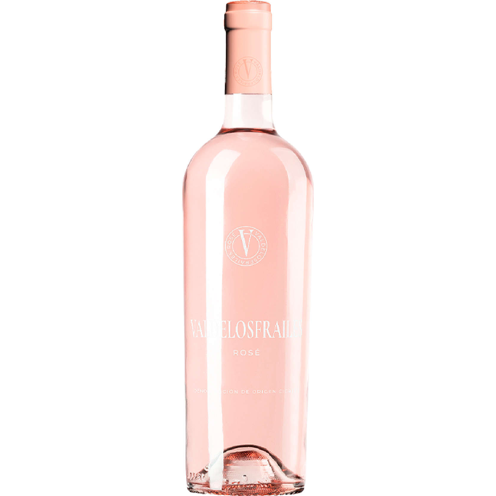 Bottle of Valdelosfrailes Rosé 2024 from DO Cigales, pale pink Spanish rosé wine made from Tempranillo, with elegant label and fresh, summery style.
