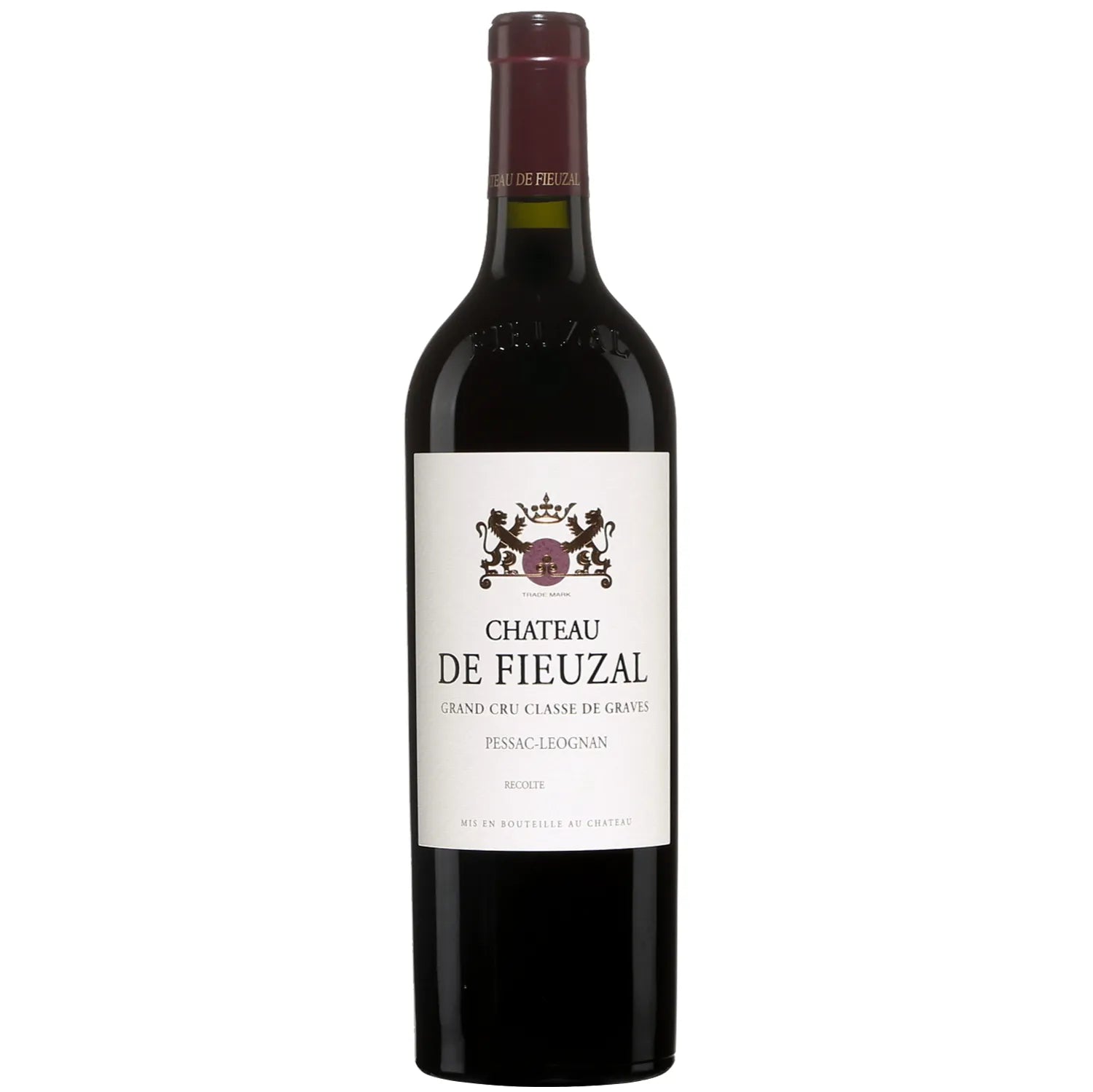 A bottle of Grand Cru Classé de Graves - Château de Fieuzal 2019, a premium Bordeaux wine from the Pessac-Léognan appellation, known for its floral and citrus notes, mineral finish, and sustainable viticulture practices.