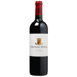 A bottle of Château Doyac 2020 Cru Bourgeois Supérieur, showcasing a deep ruby color. This wine from the Haut-Médoc region is crafted primarily from Merlot, Cabernet Sauvignon and Cabernet Franc, expressing the unique terroir of Bordeaux. It features a bouquet with notes of dark berries, cassis, and subtle oak.